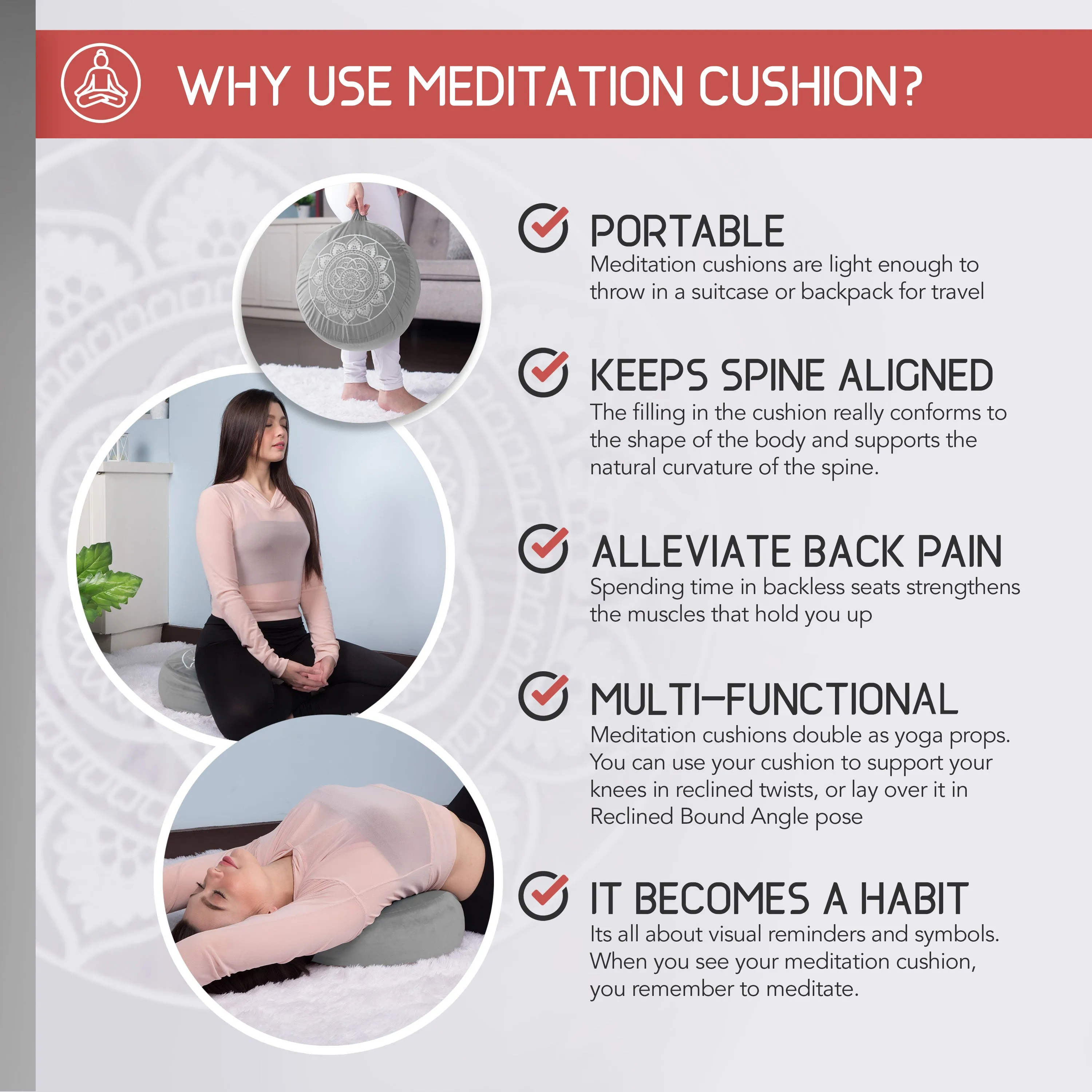 Yoga Round Meditation Cushion Floor Support Pillow