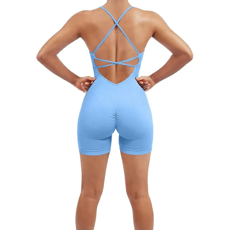 Yoga Set Women Fitness Rompers Sexy One Piece Strap Tummy Control Padded Sports Bra Workout JumpSuits Sportswear Seamless