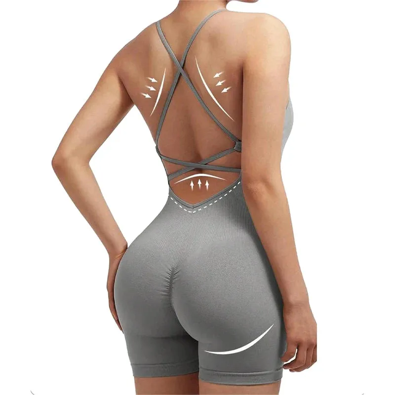 Yoga Set Women Fitness Rompers Sexy One Piece Strap Tummy Control Padded Sports Bra Workout JumpSuits Sportswear Seamless
