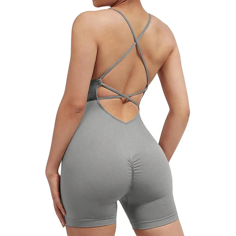 Yoga Set Women Fitness Rompers Sexy One Piece Strap Tummy Control Padded Sports Bra Workout JumpSuits Sportswear Seamless