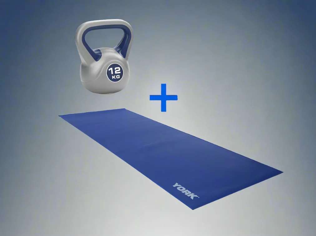 York Fitness - Blue Yoga Mat   12KG Blue Kettlebell Bundle